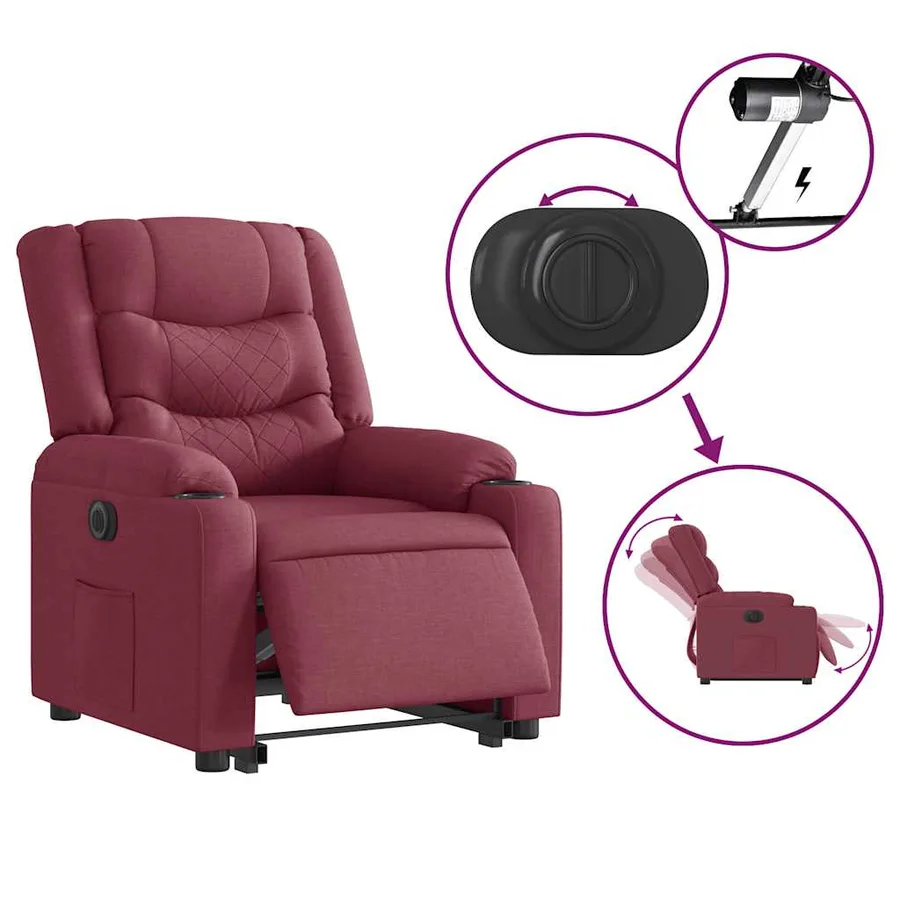 Fauteuil inclinable électrique rouge bordeaux tissu - 9