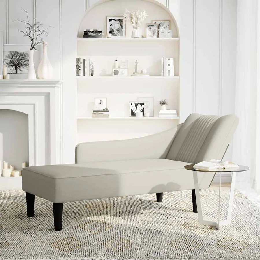 Fauteuil long avec accoudoir droit crème velours - 2