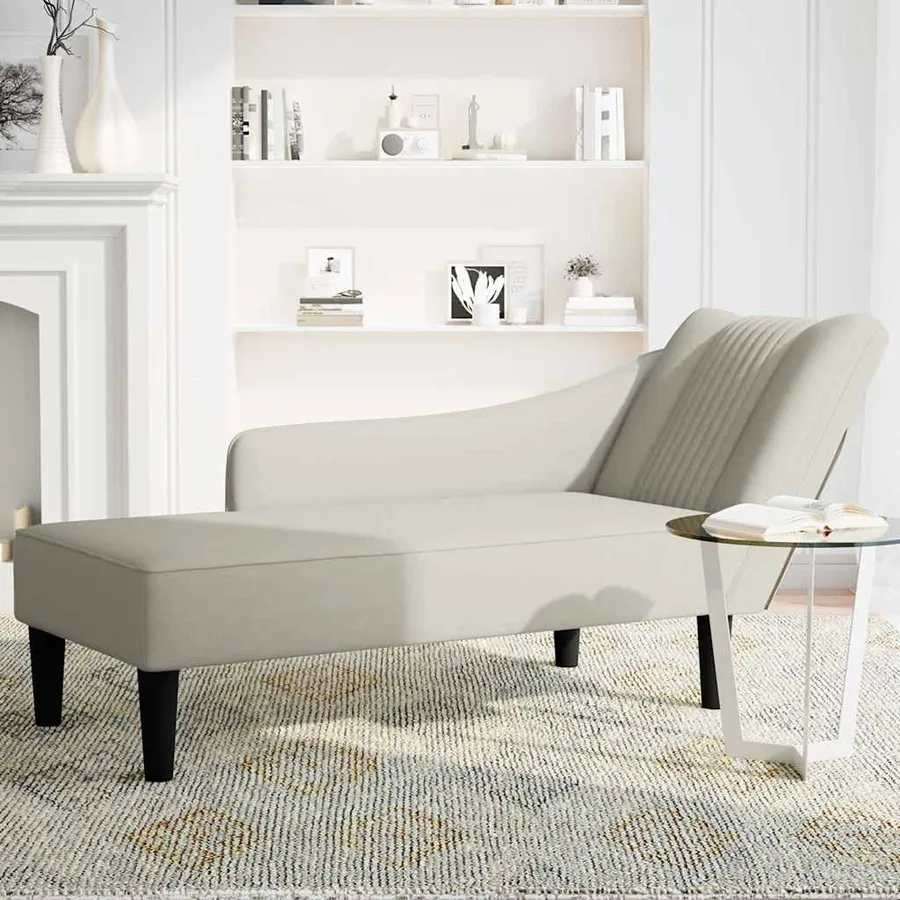 Fauteuil long avec accoudoir droit crème velours - 3