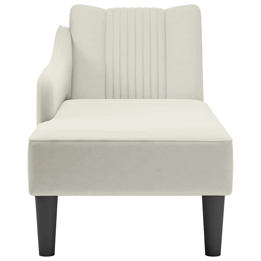 Fauteuil long avec accoudoir droit crème velours - 4