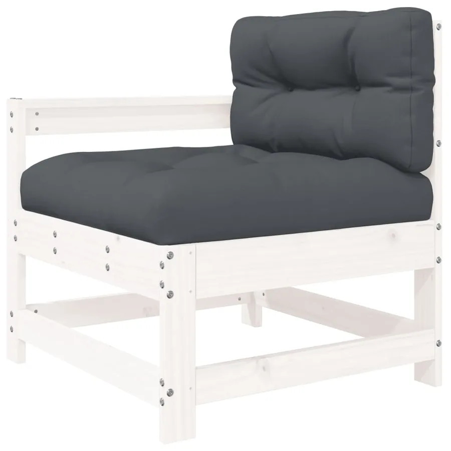 Salon de jardin 4 pcs avec coussins blanc bois massif - 5