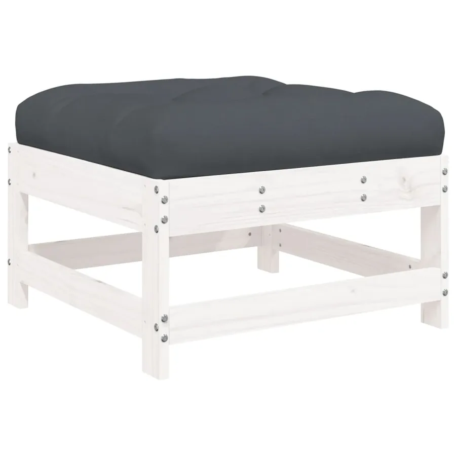 Salon de jardin 4 pcs avec coussins blanc bois massif - 6