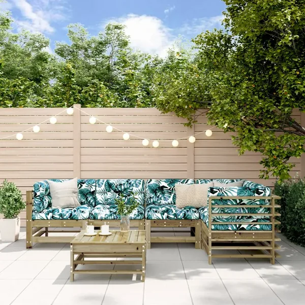 Salon de jardin 6 pcs avec coussins bois de pin imprégné