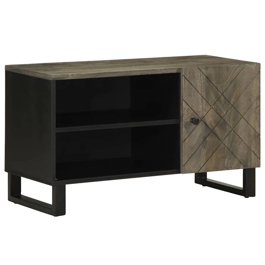 Meuble TV noir 80x33x46 cm bois massif de manguier