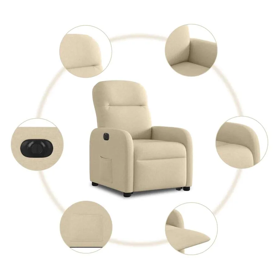 Fauteuil inclinable électrique crème tissu - 11