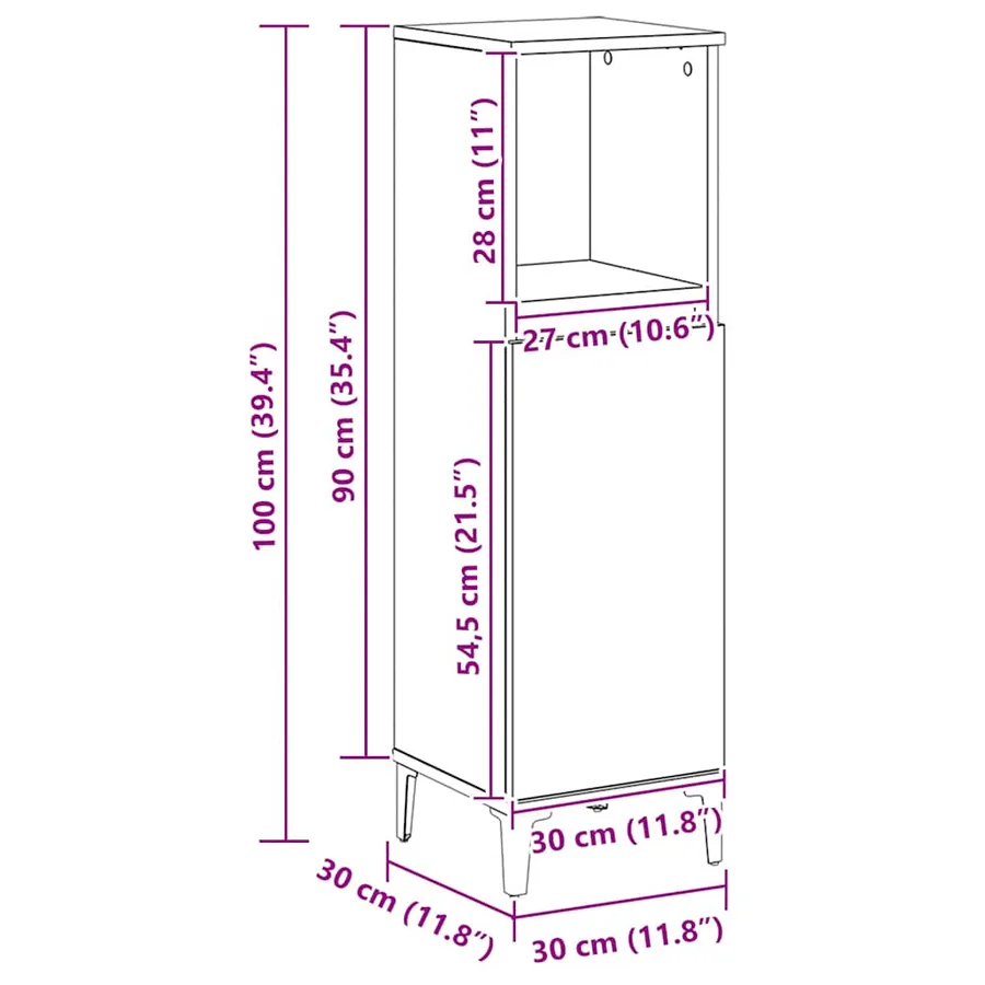 Armoire de salle de bain chêne artisanal 30x30x100 cm - 11