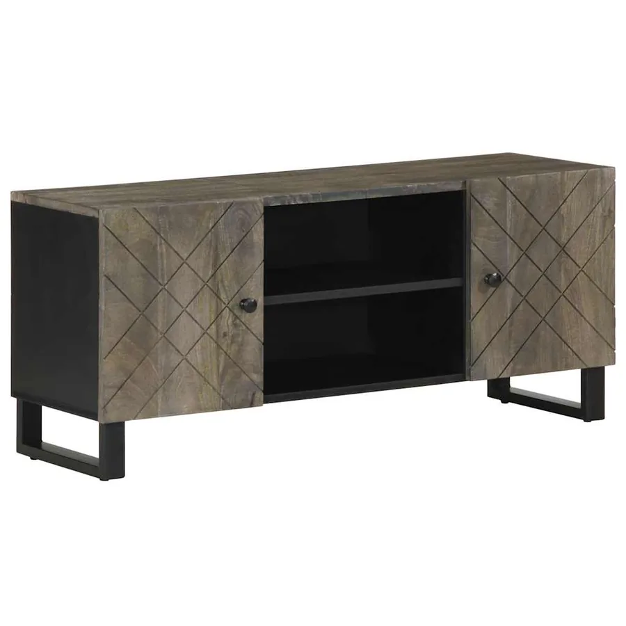 Meuble TV noir 105x33x46 cm bois massif de manguier