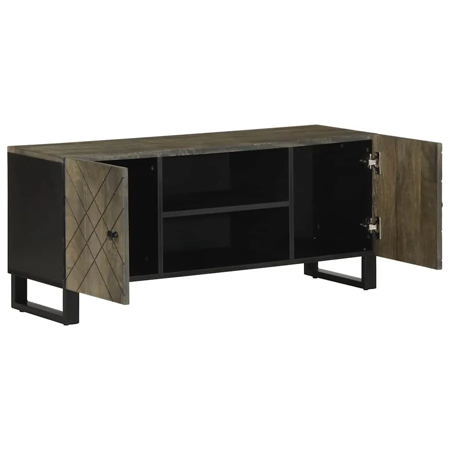 Meuble TV noir 105x33x46 cm bois massif de manguier - 2