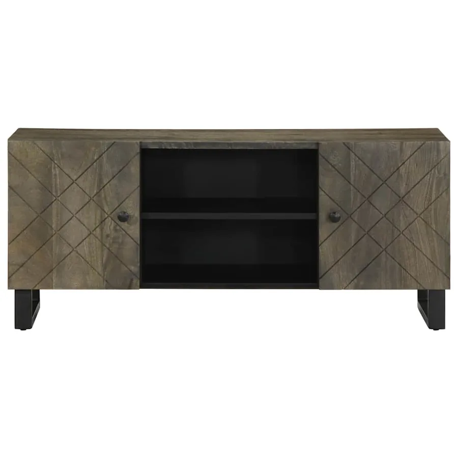 Meuble TV noir 105x33x46 cm bois massif de manguier - 3