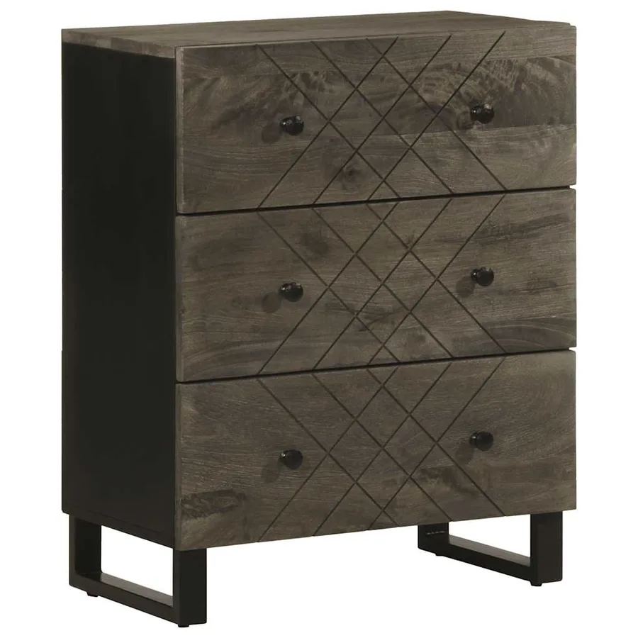 Buffets 2 pcs noir 60x33x75 cm bois massif de manguier - 2