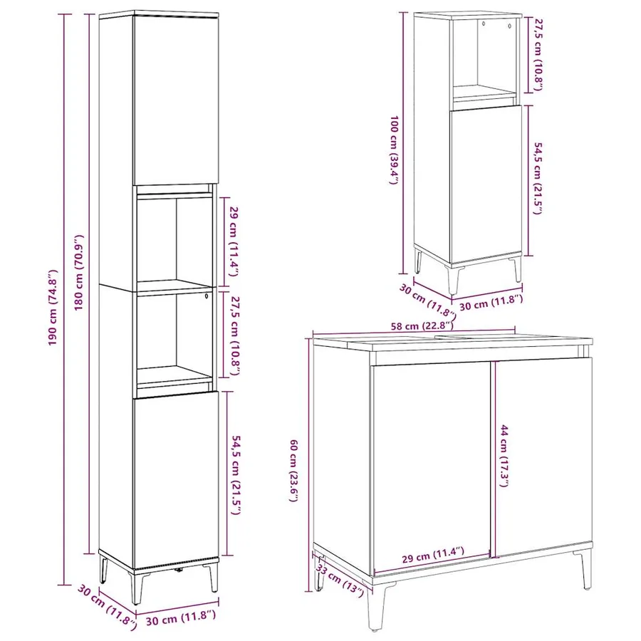 Ensemble de meubles de salle de bain 3 pcs gris béton - 11