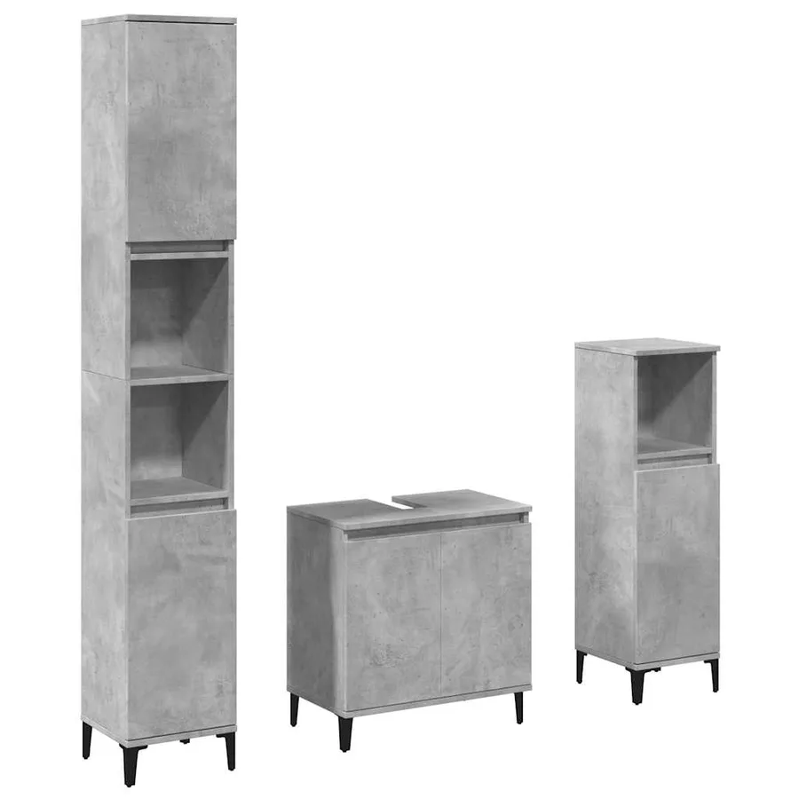 Ensemble de meubles de salle de bain 3 pcs gris béton - 2