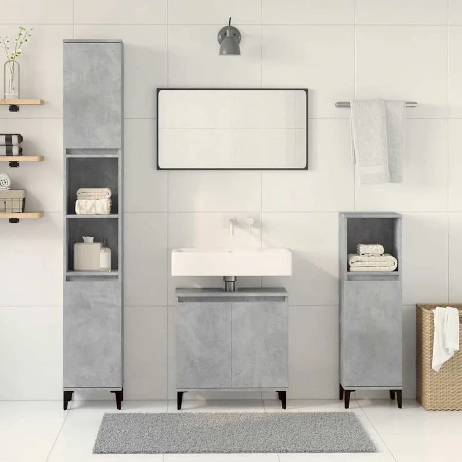 Ensemble de meubles de salle de bain 3 pcs gris béton - 3