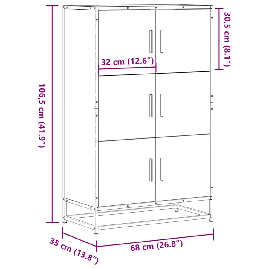 Buffet haut chêne marron 68x35x106,5 cm bois ingénierie métal - 10