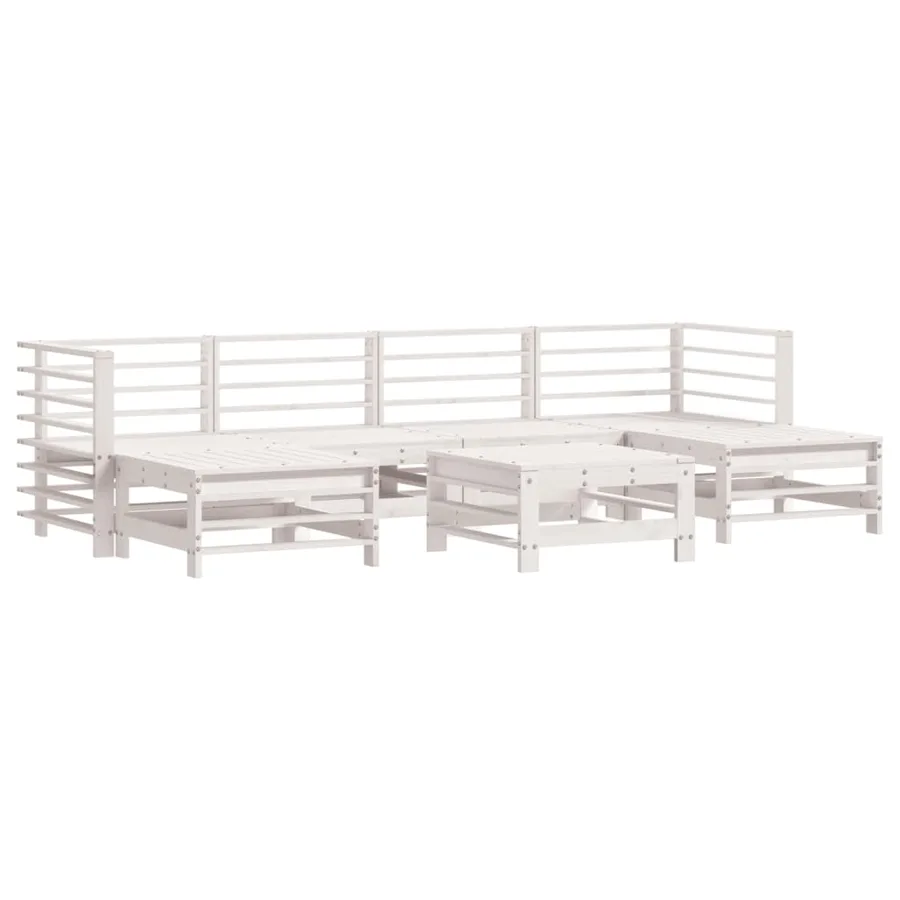 Salon de jardin 7 pcs avec coussins blanc bois massif - 3