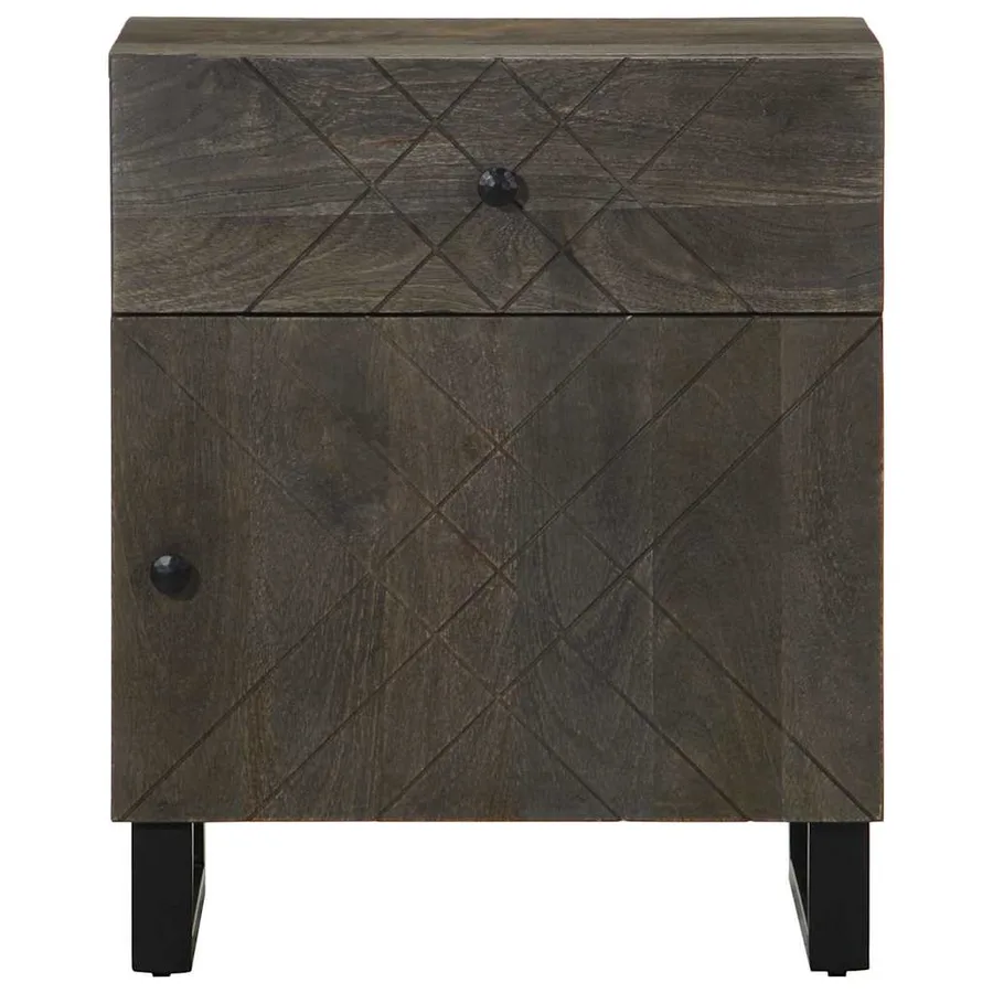 Table de chevet noir 50x33x60 cm bois de manguier massif - 3