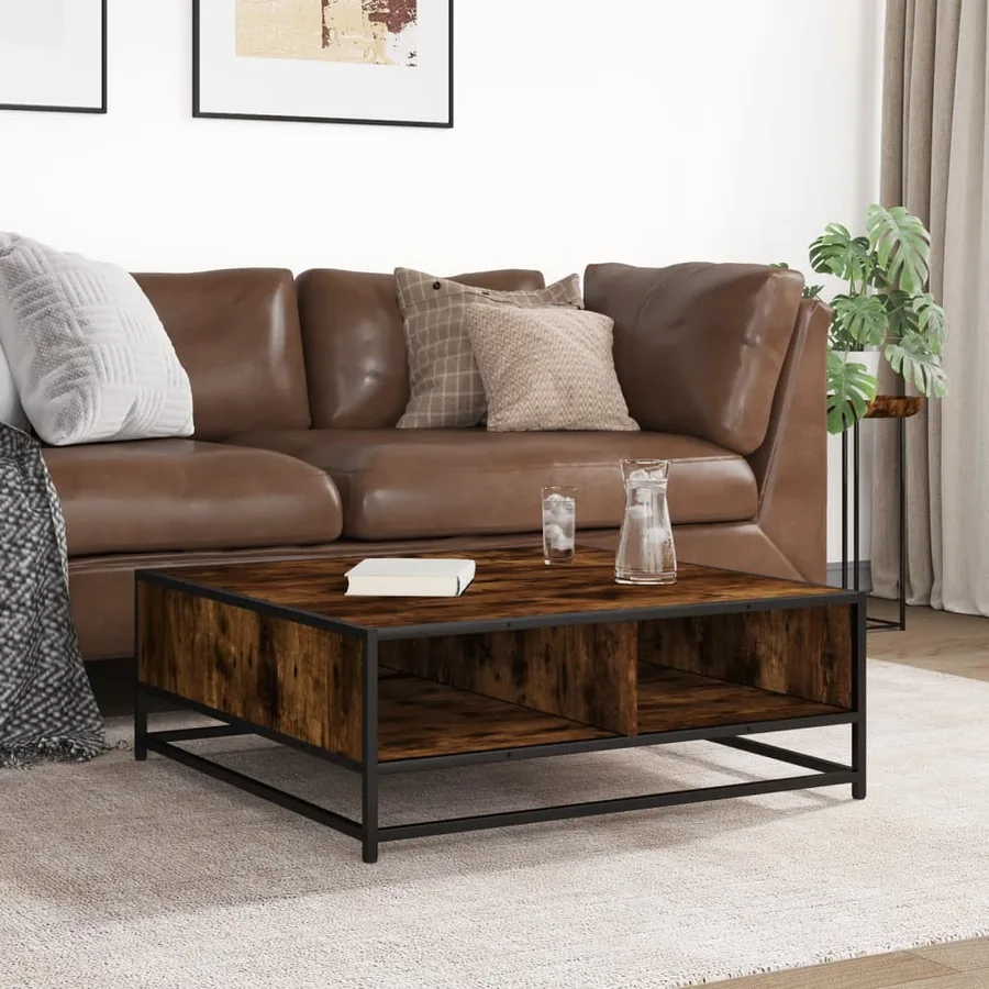 Table basse chêne fumé 80x80x30 cm bois d'ingénierie et métal - 3