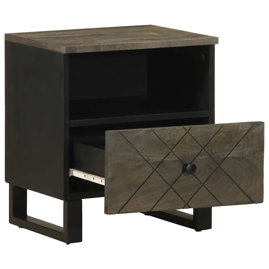 Table de chevet noir 40x33x46 cm bois de manguier solide - 2