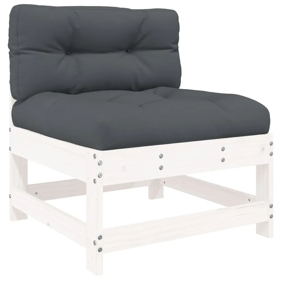 Salon de jardin 7 pcs avec coussins blanc bois massif - 4