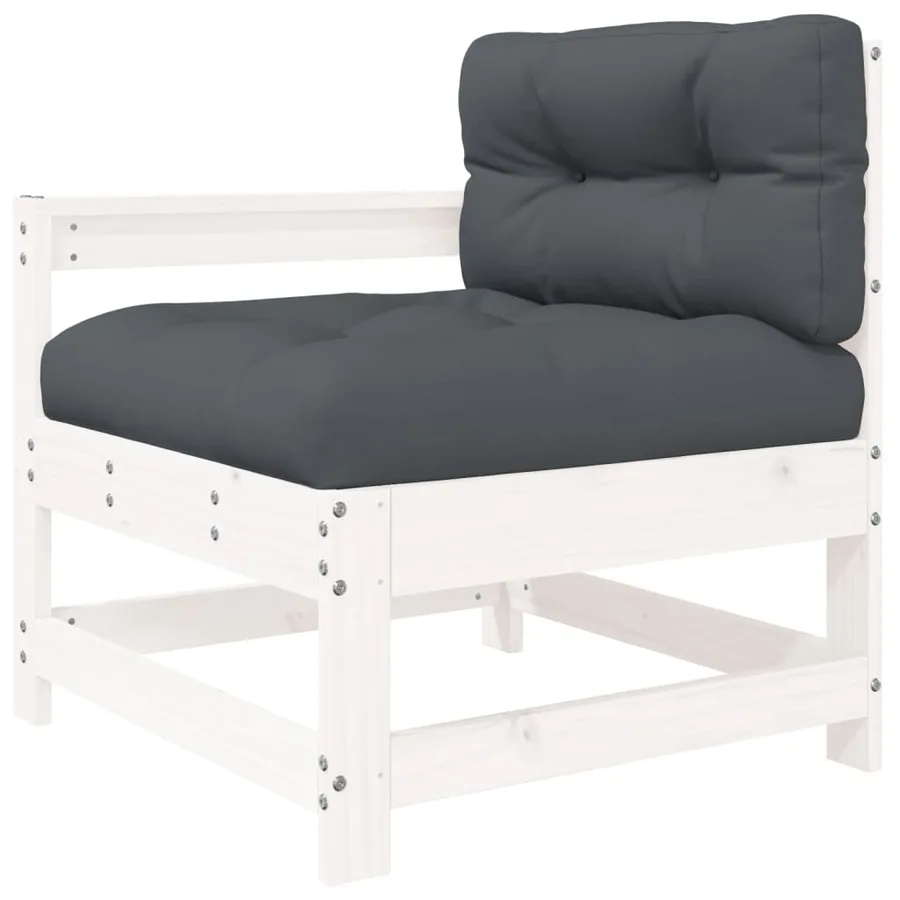 Salon de jardin 7 pcs avec coussins blanc bois massif - 5