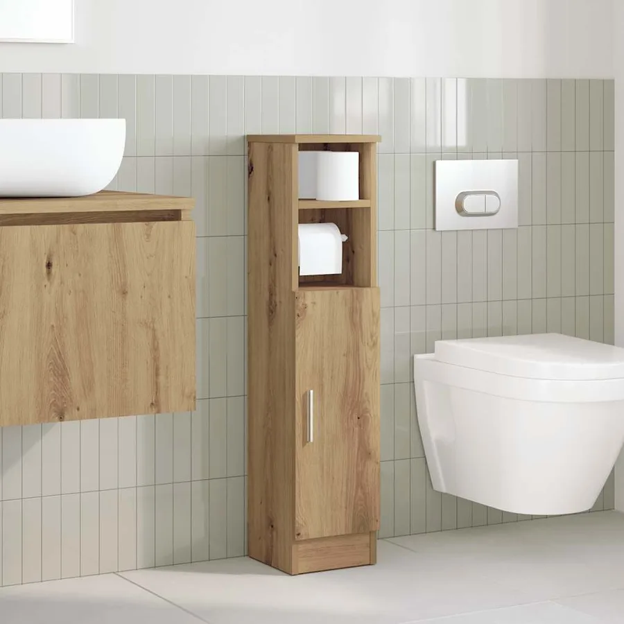 Meuble de salle de bain avec porte-rouleau chêne artisanal - 3