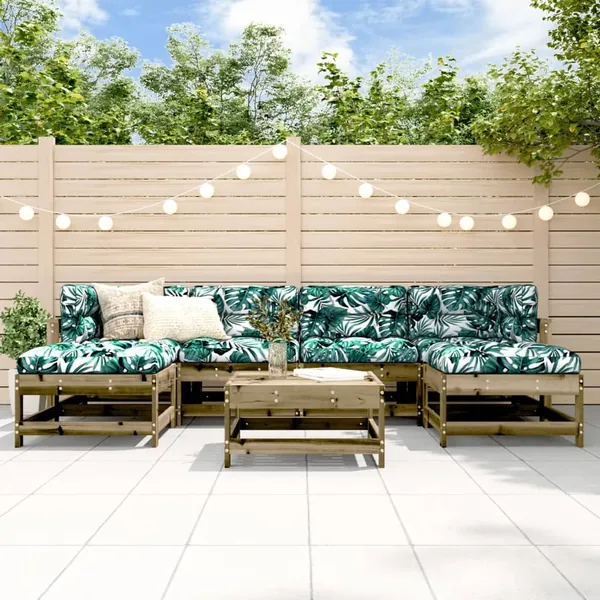 Salon de jardin 7 pcs avec coussins bois de pin imprégné