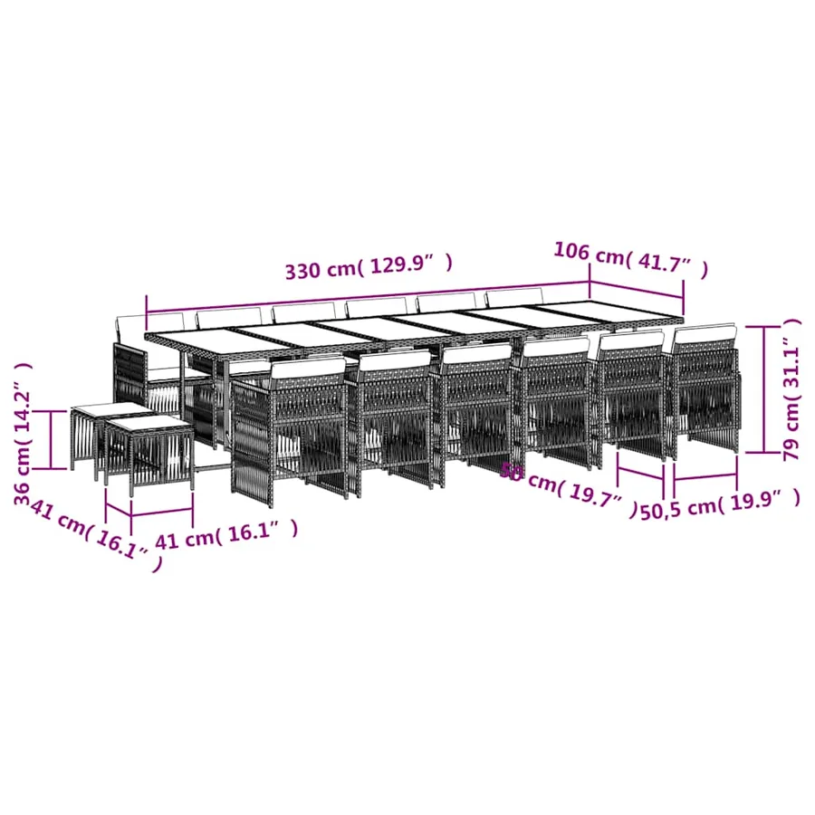 Ensemble à manger de jardin 17 pcs coussins noir résine tressée - 6