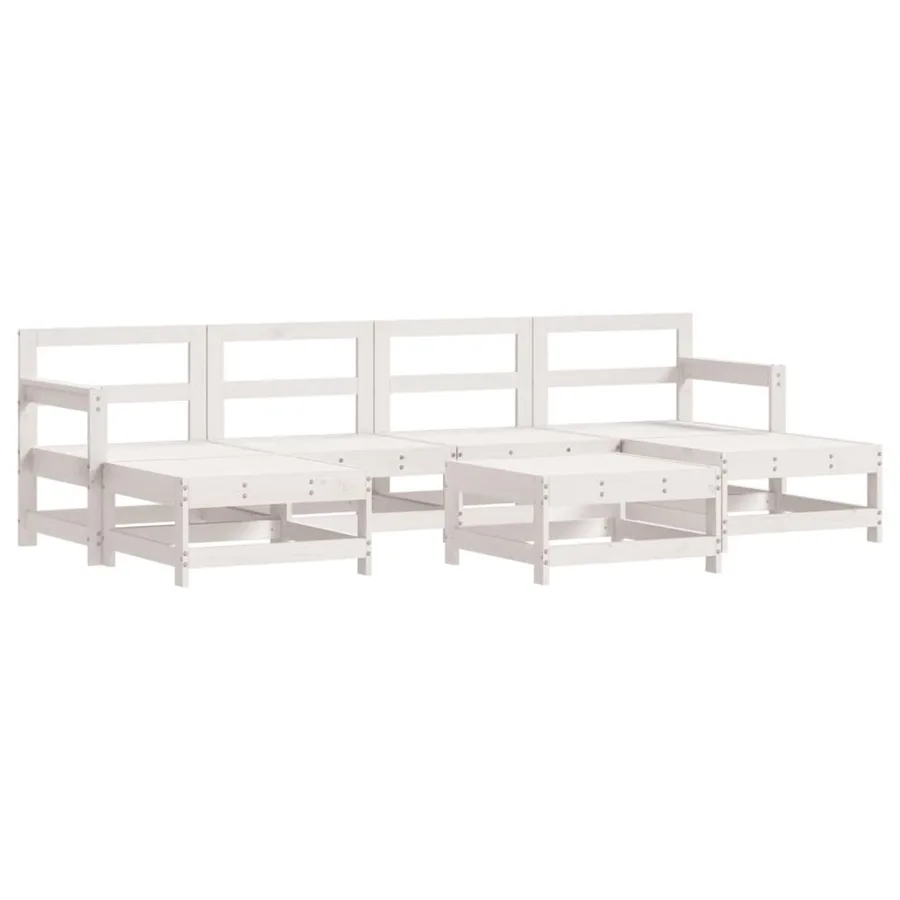 Salon de jardin 7 pcs avec coussins blanc bois massif - 3