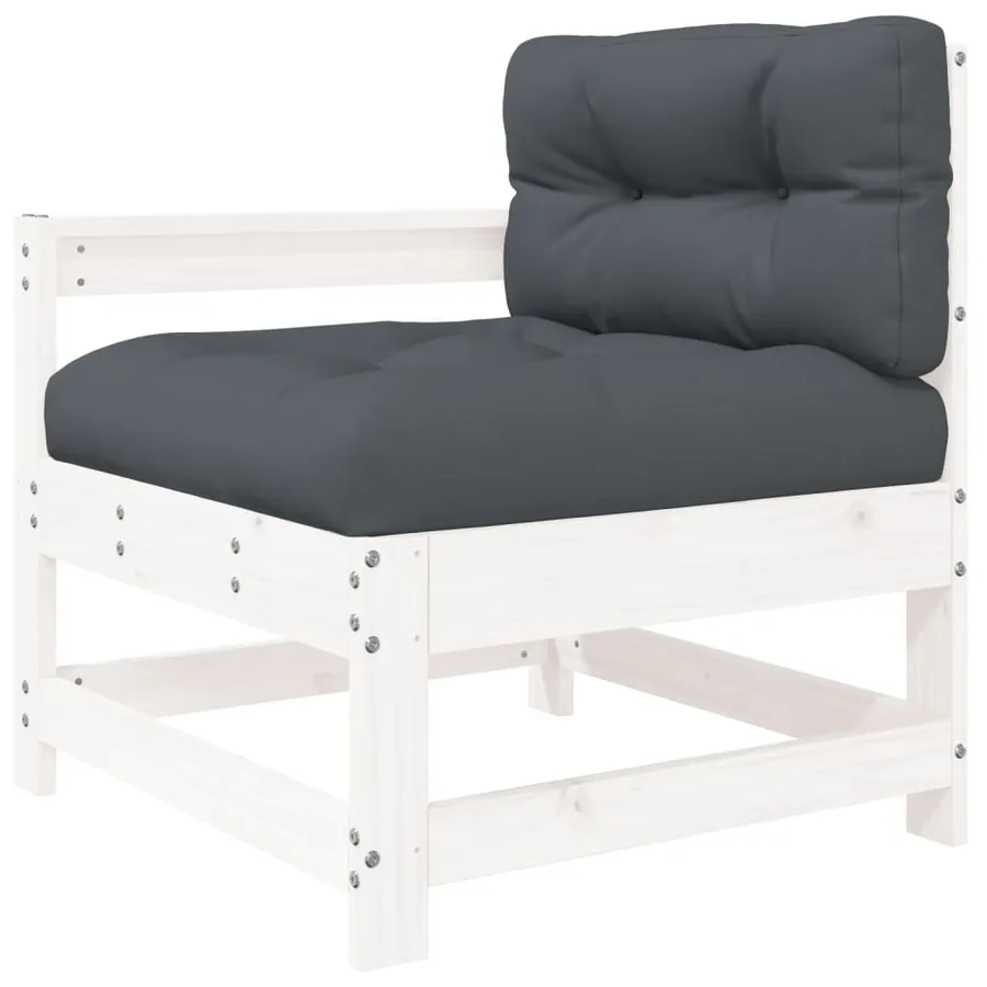 Salon de jardin 7 pcs avec coussins blanc bois massif - 5