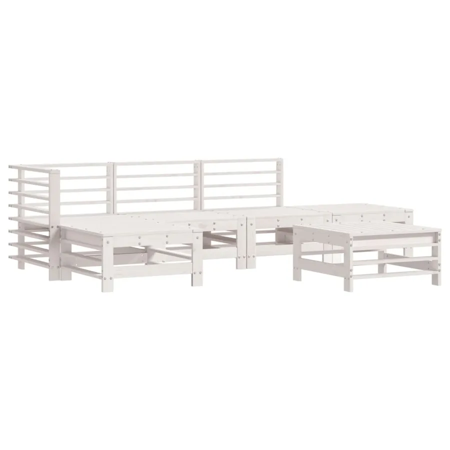 Salon de jardin 6 pcs avec coussins blanc bois massif - 3
