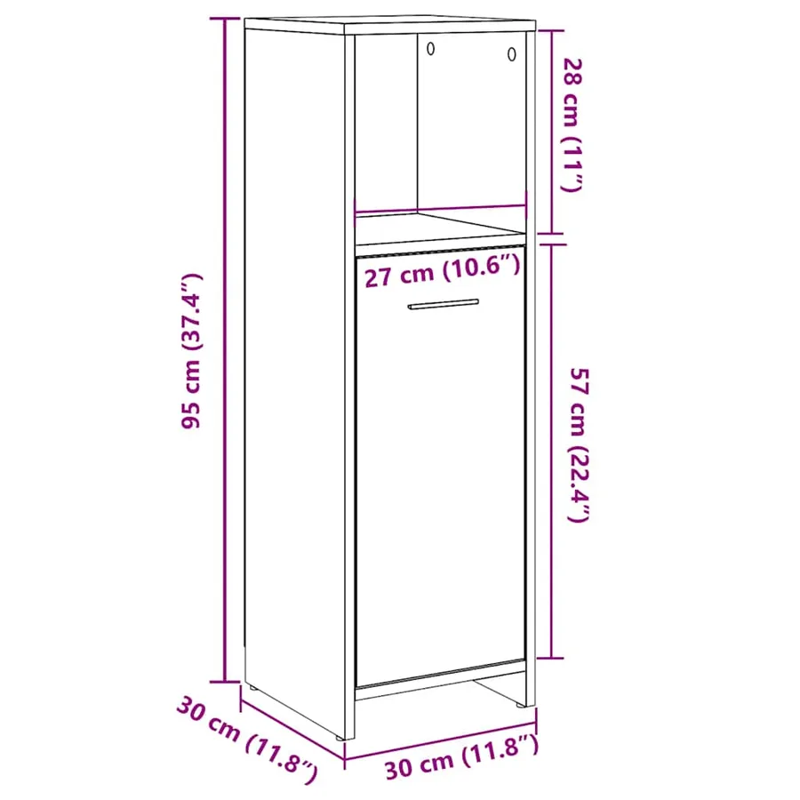Armoire de salle de bain Gris béton 30x30x95 cm Aggloméré - 10