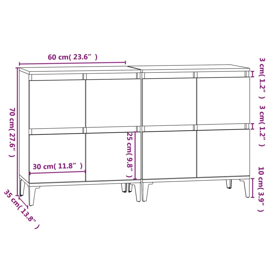 Buffets 2 pcs chêne sonoma 60x35x70 cm bois d'ingénierie - 11