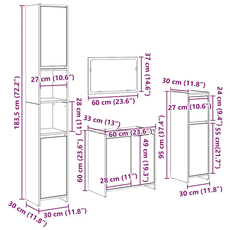 Ensemble de meubles salle de bain 4 pcs bois d'ingénierie - 11