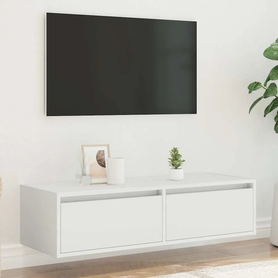 Meuble TV avec lumières LED blanc 100X35,5x25 cm - 4