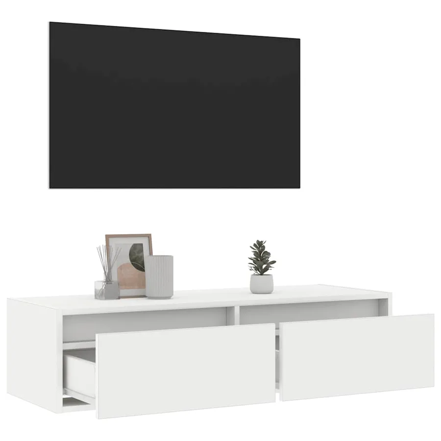 Meuble TV avec lumières LED blanc 100X35,5x25 cm - 5