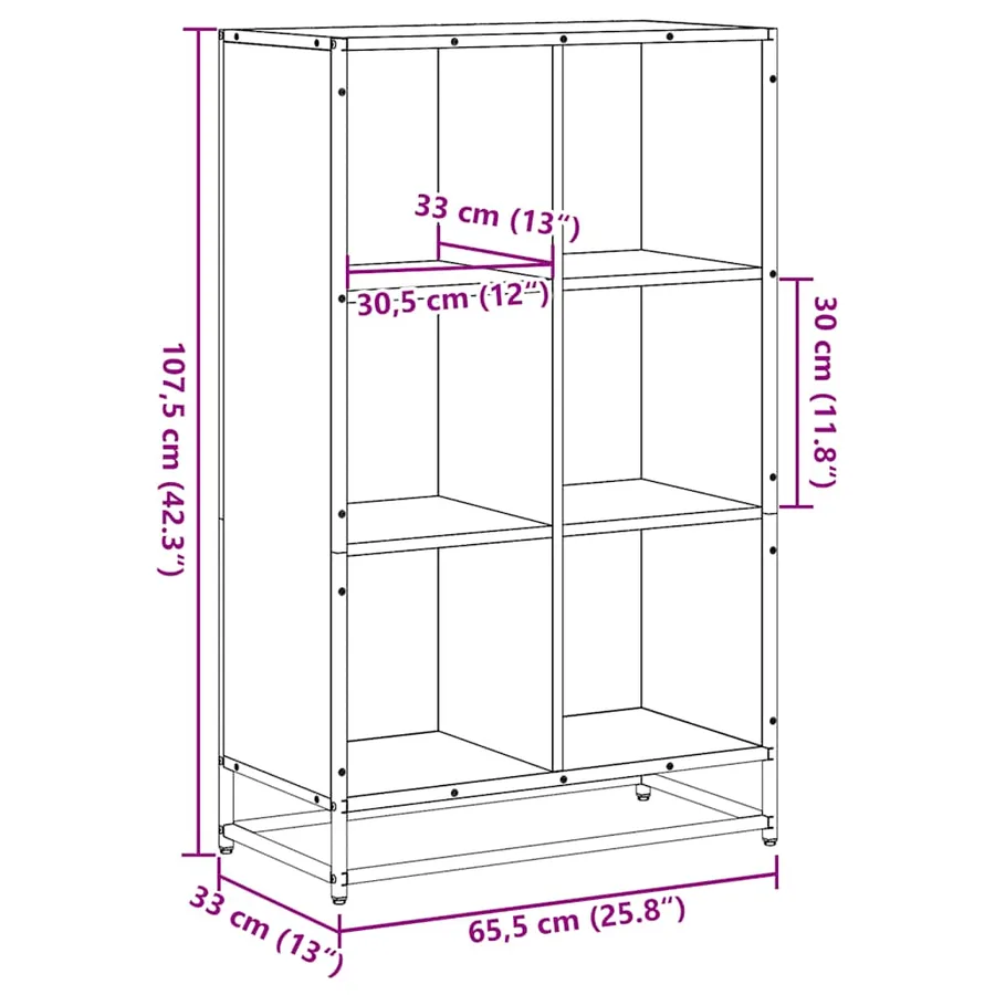 Bibliothèque sonoma gris 65,5x33x107,5 cm bois d'ingénierie - 9