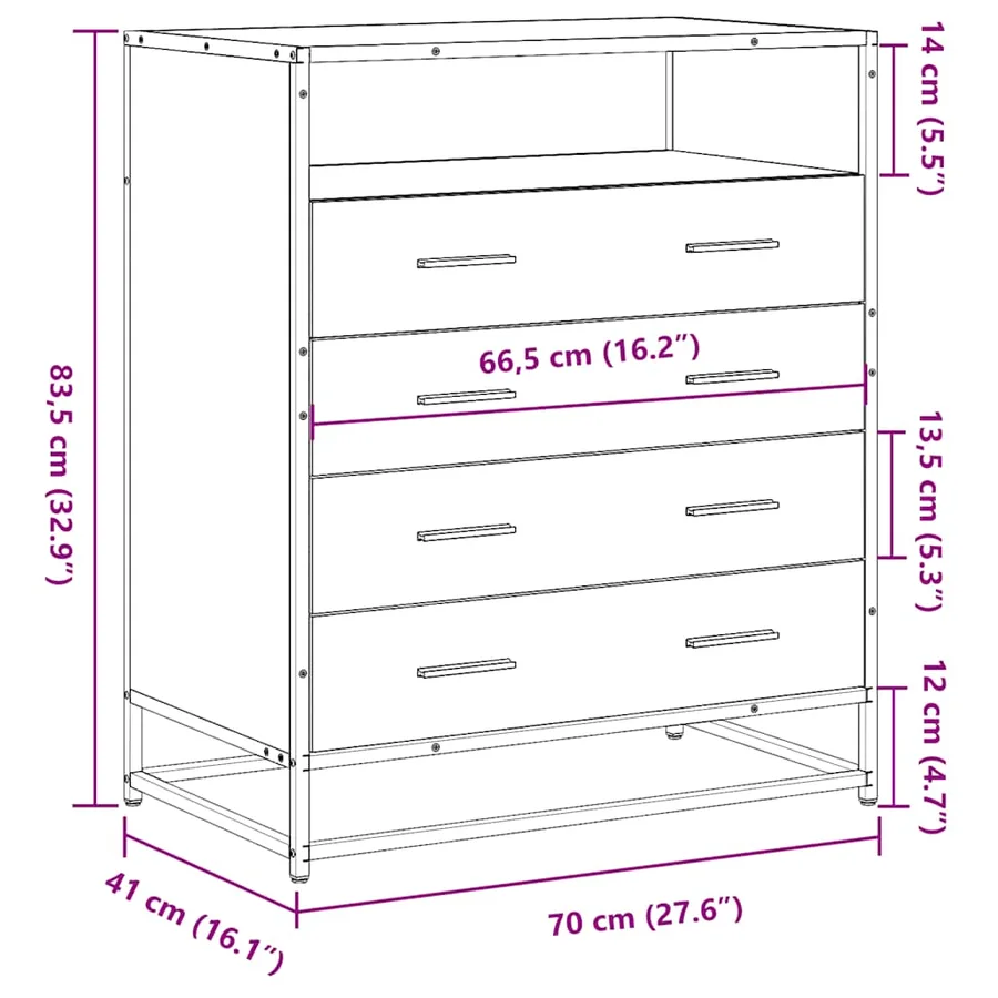 Commode chêne sonoma 70x41x83,5 cm bois d'ingénierie - 10