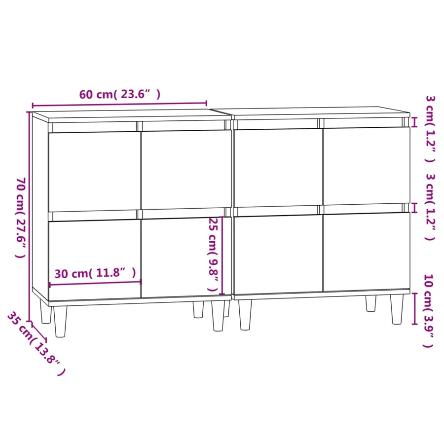 Buffets 2 pcs gris béton 60x35x70 cm bois d'ingénierie - 11