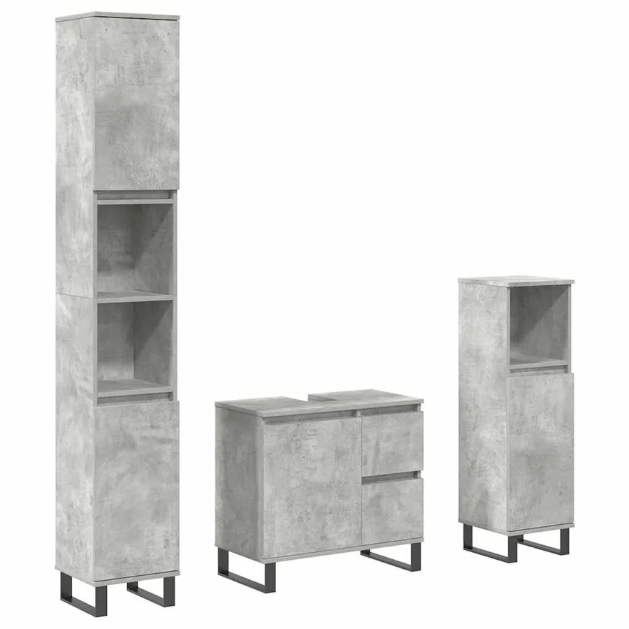 Ensemble de meubles de salle de bain 3 pcs gris béton - 2