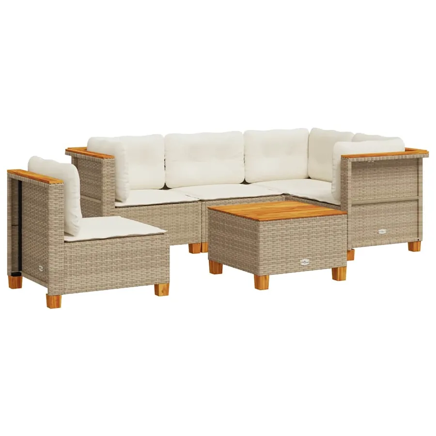 Salon de jardin avec coussins 6 pcs beige résine tressée - 2