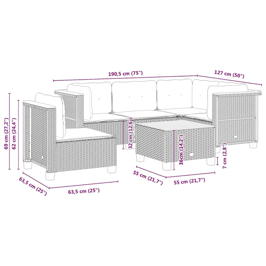 Salon de jardin avec coussins 6 pcs beige résine tressée - 8