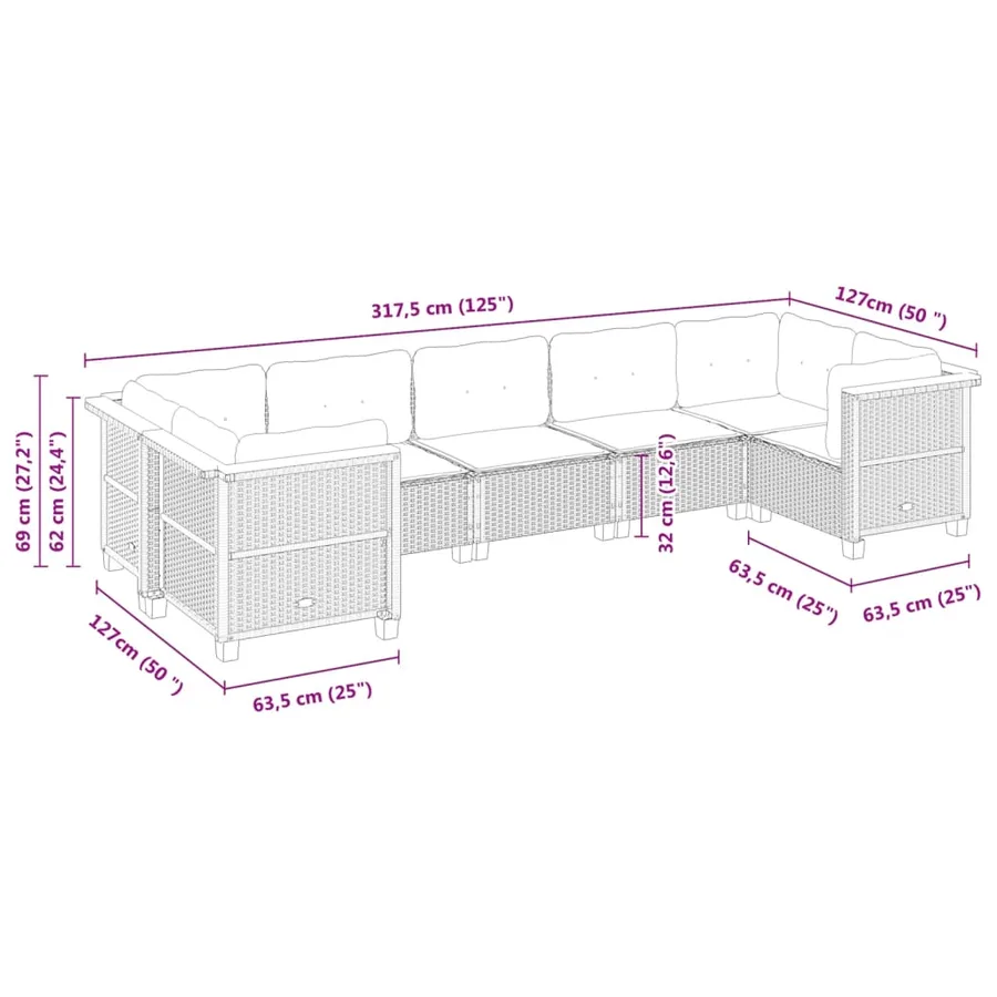 Salon de jardin avec coussins 7 pcs beige résine tressée - 6