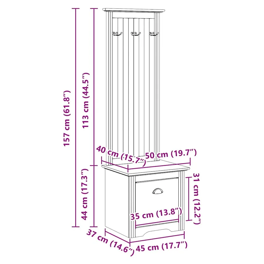 Armoire de couloir avec crochets BODO gris 50x40x157 cm - 9
