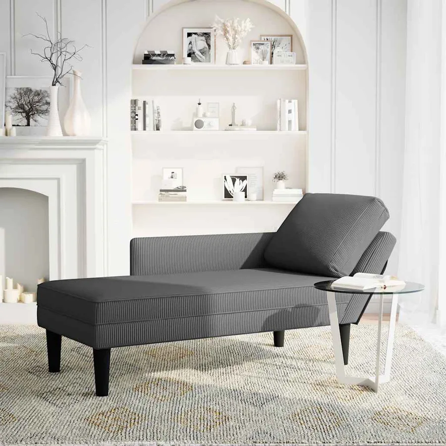 Chaise longue avec coussin gris foncé tissu en velours côtelé - 2