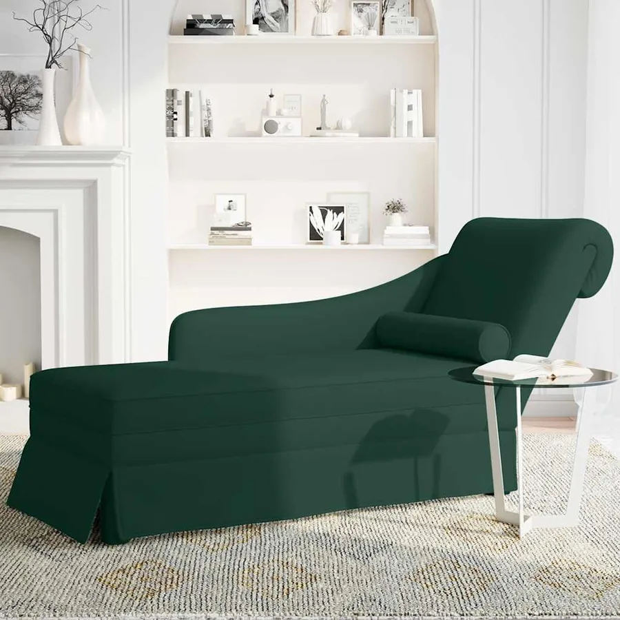 Fauteuil long et traversin accoudoir droit vert foncé velours - 3
