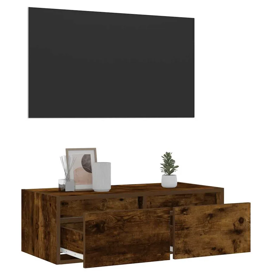 Meuble TV avec lumières LED chêne fumé 75x35,5x25 cm - 5