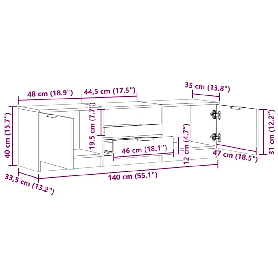Meuble TV Chêne Artisan 140x35x40 cm Bois d'ingénierie - 10