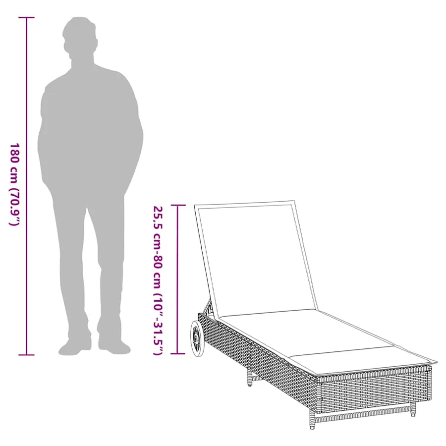Chaise longue avec roues et coussin beige résine tressée - 12