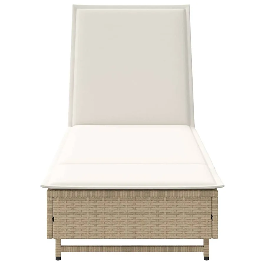 Chaise longue avec roues et coussin beige résine tressée - 6