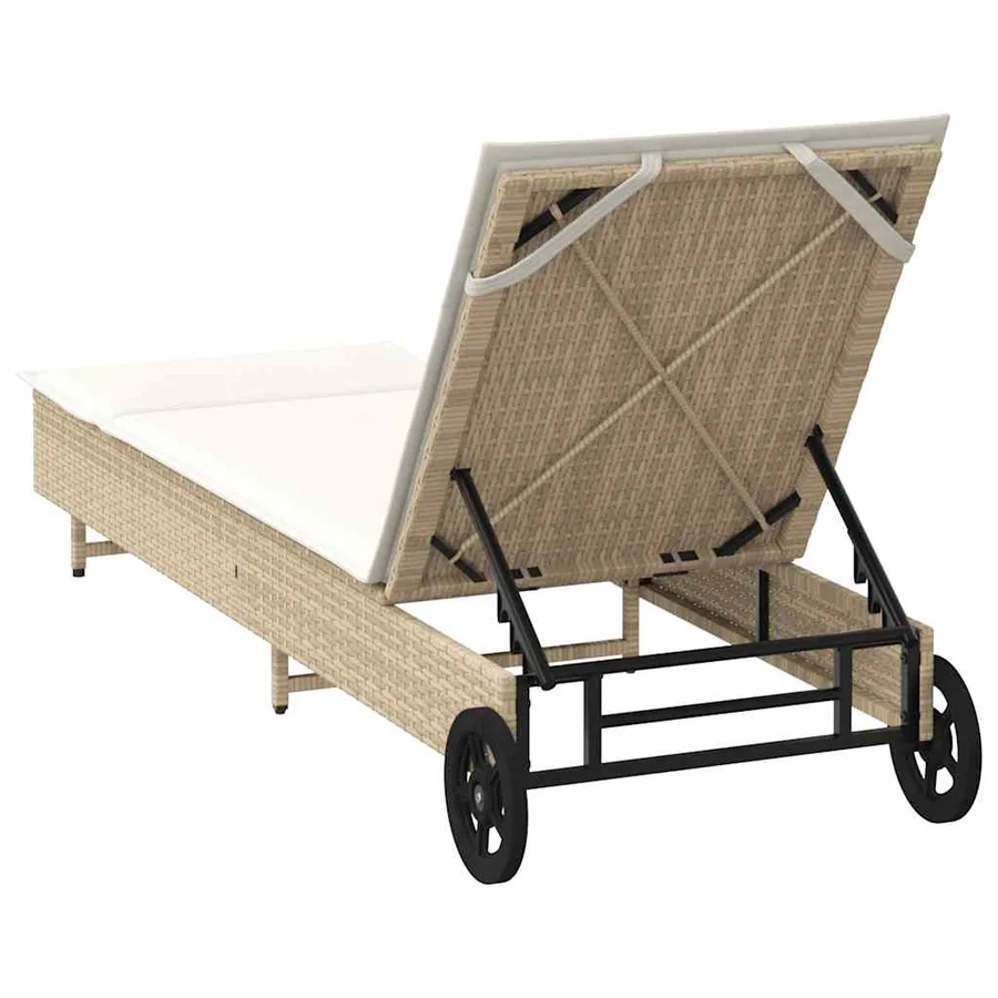 Chaise longue avec roues et coussin beige résine tressée - 8